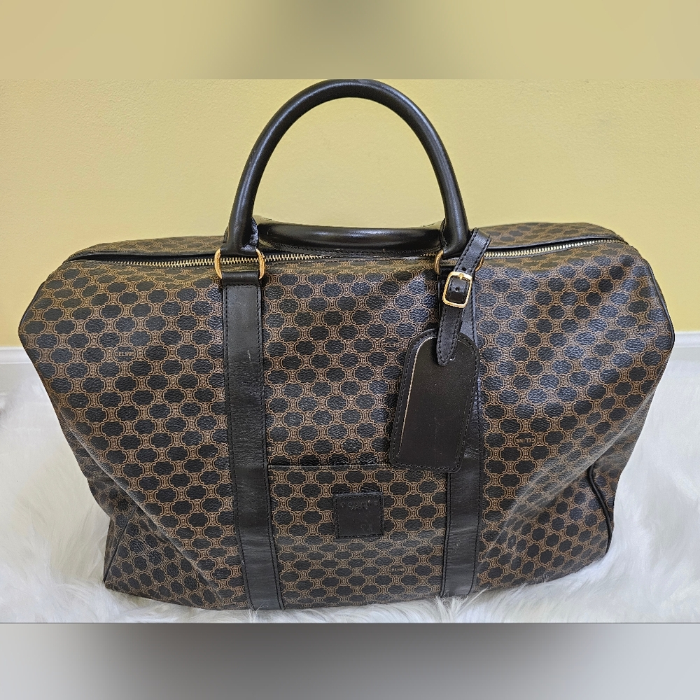 ❤🎉HOST PICK🎉❤️Rare Celine black&brown macadam triumph pvc boston travel MC98/1